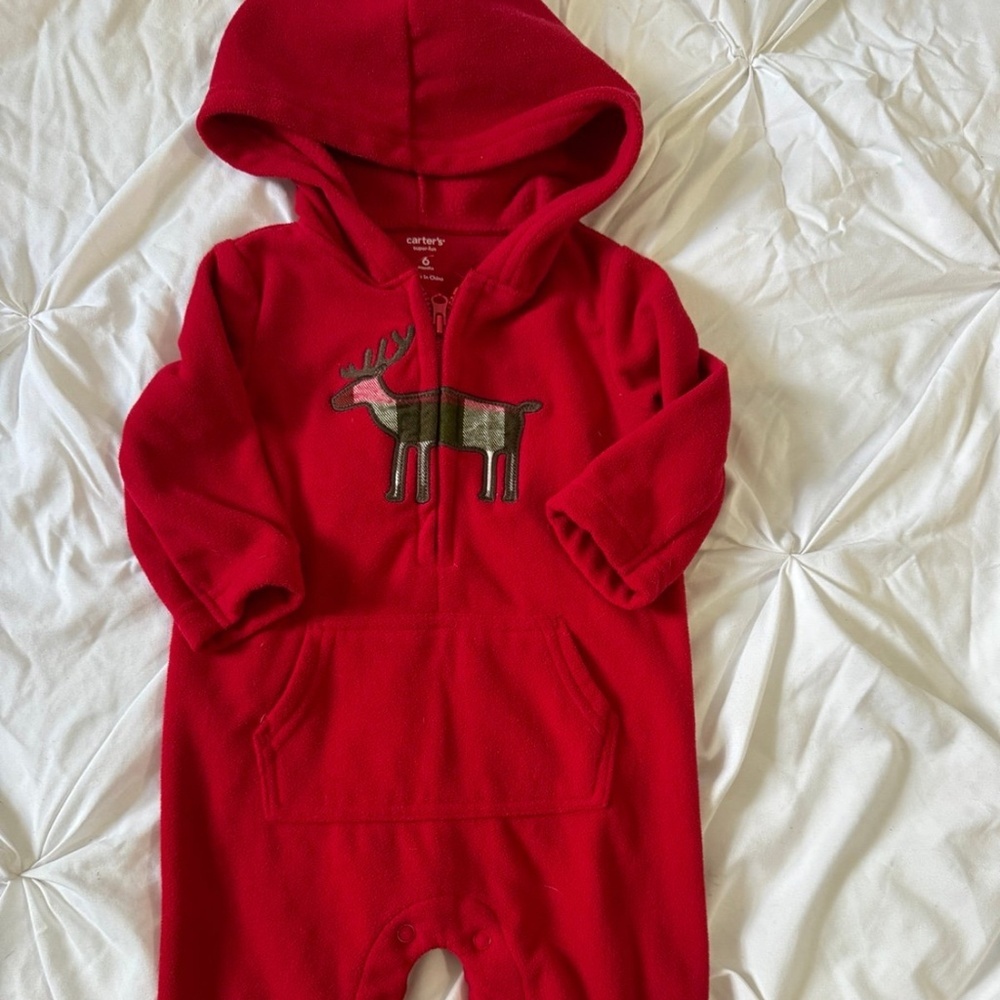 Carter’s red fleece sleep play with plaid moose size 6 months​